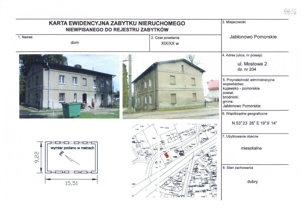 Karta obiektu niewpisanego do rejestru, skan nr 1