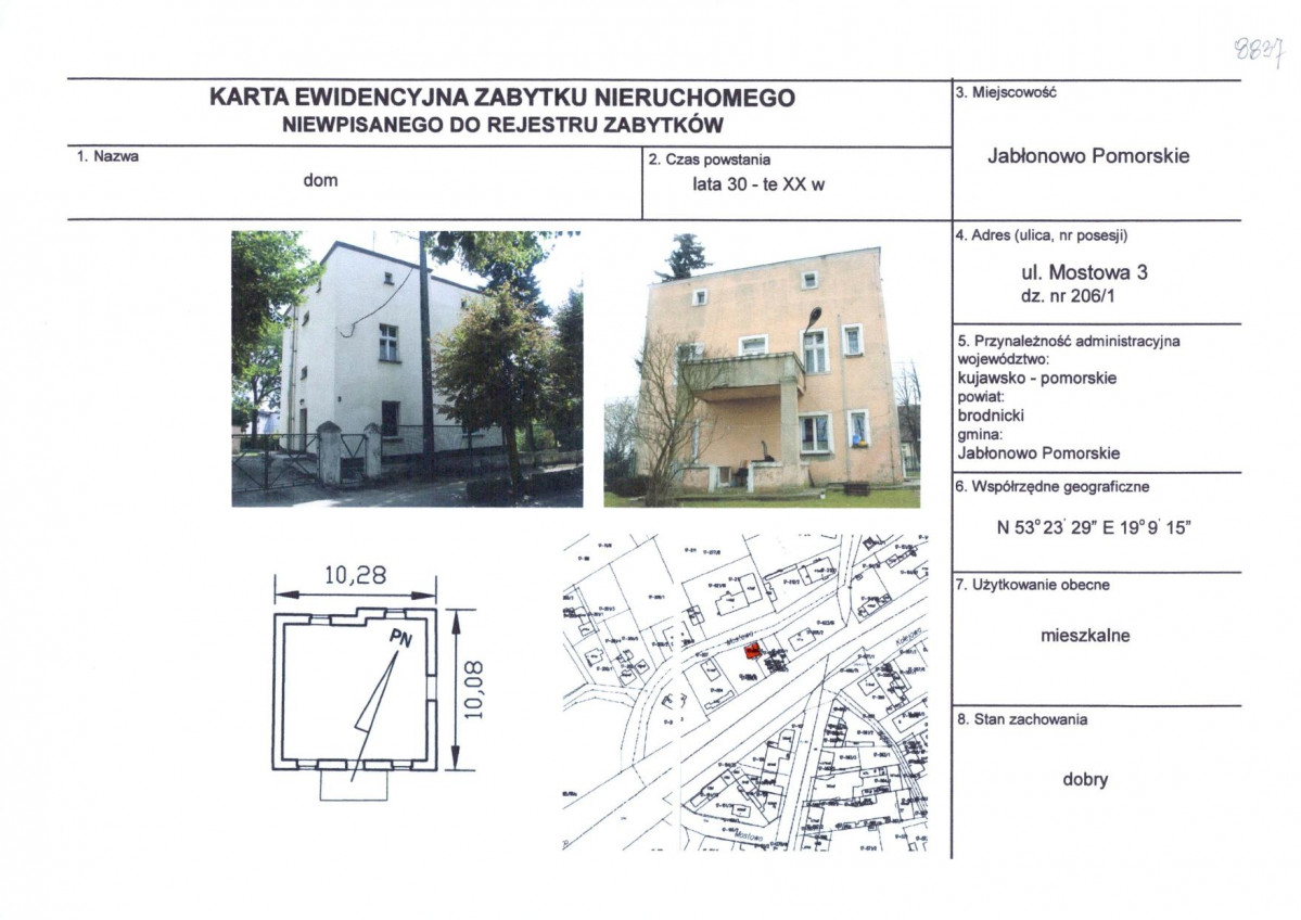 Karta obiektu niewpisanego do rejestru, skan nr 1