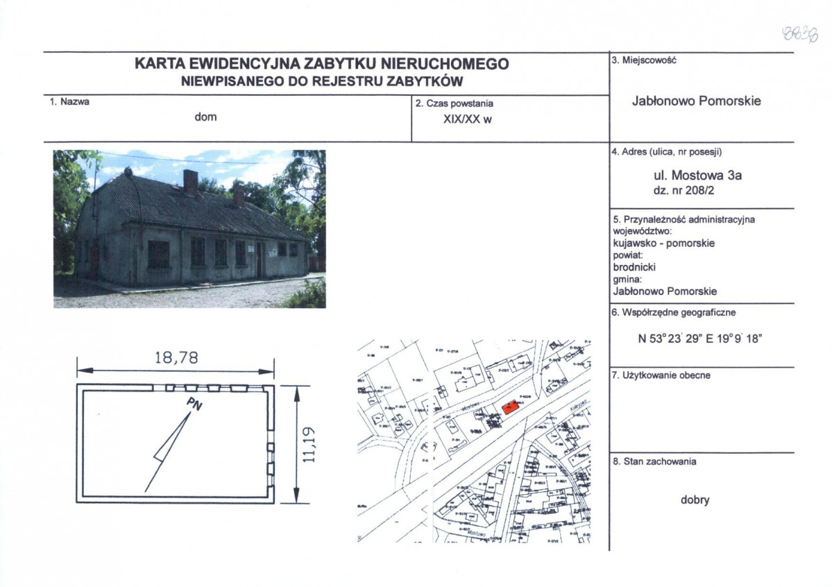 Karta obiektu niewpisanego do rejestru, skan nr 1