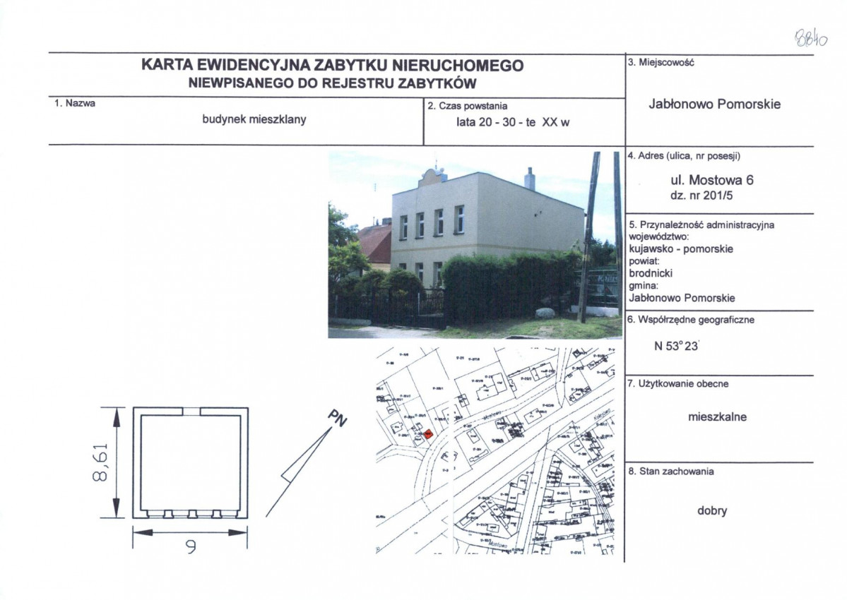 Karta obiektu niewpisanego do rejestru, skan nr 1