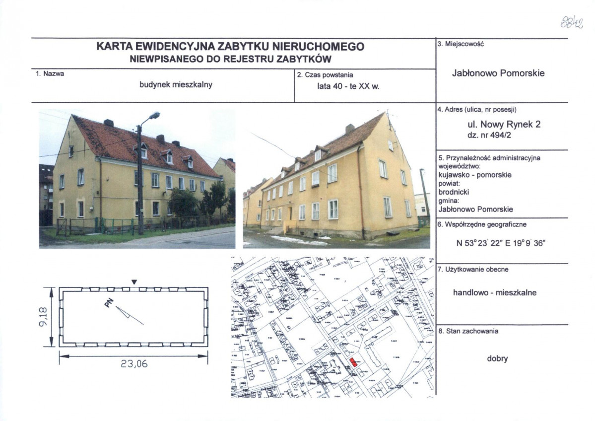 Karta obiektu niewpisanego do rejestru, skan nr 1