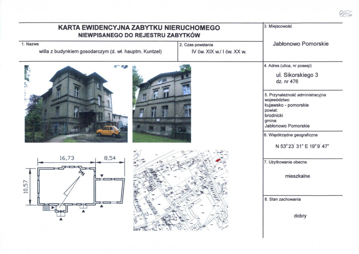 Karta obiektu niewpisanego do rejestru, skan nr 1