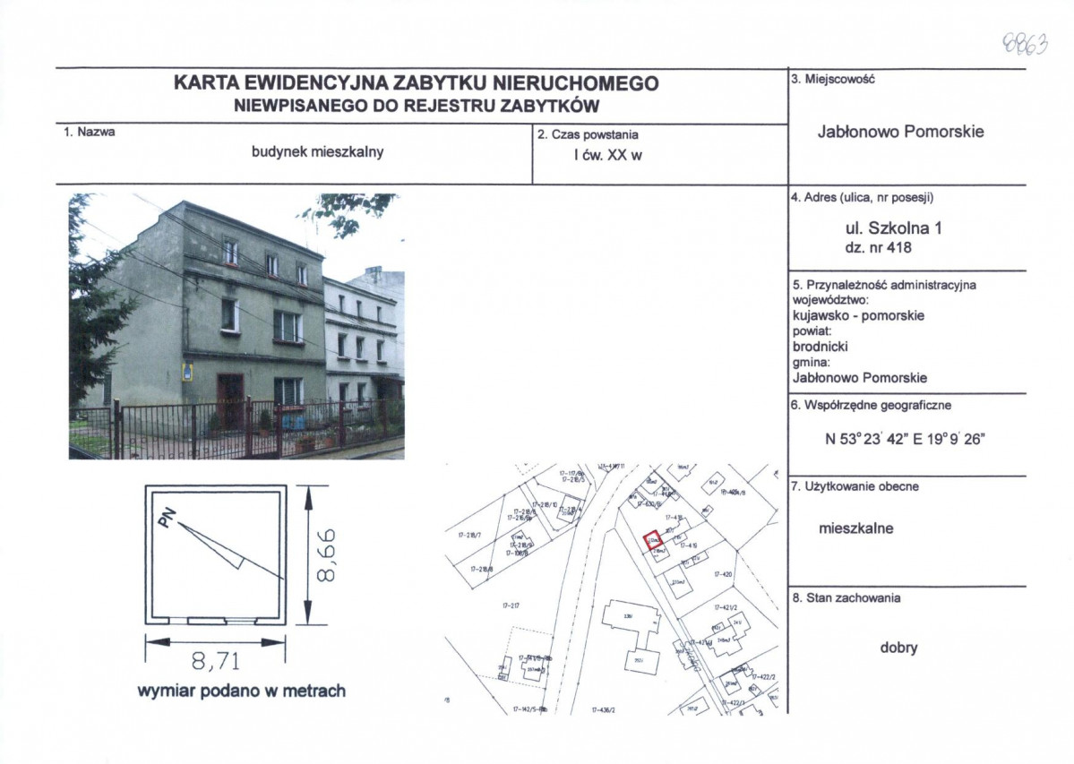 Karta obiektu niewpisanego do rejestru, skan nr 1