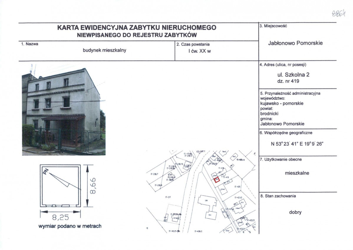 Karta obiektu niewpisanego do rejestru, skan nr 1