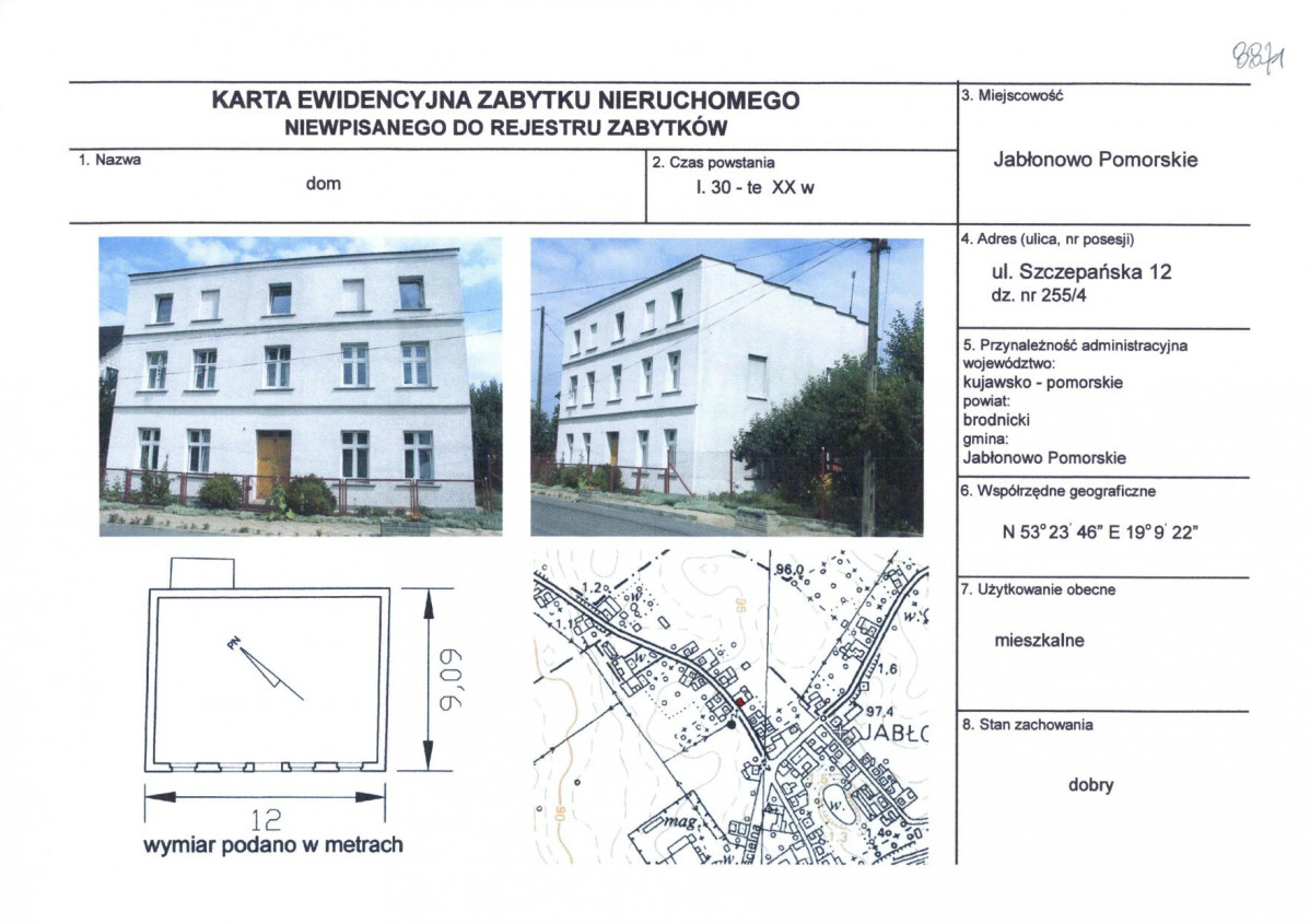 Karta obiektu niewpisanego do rejestru, skan nr 1