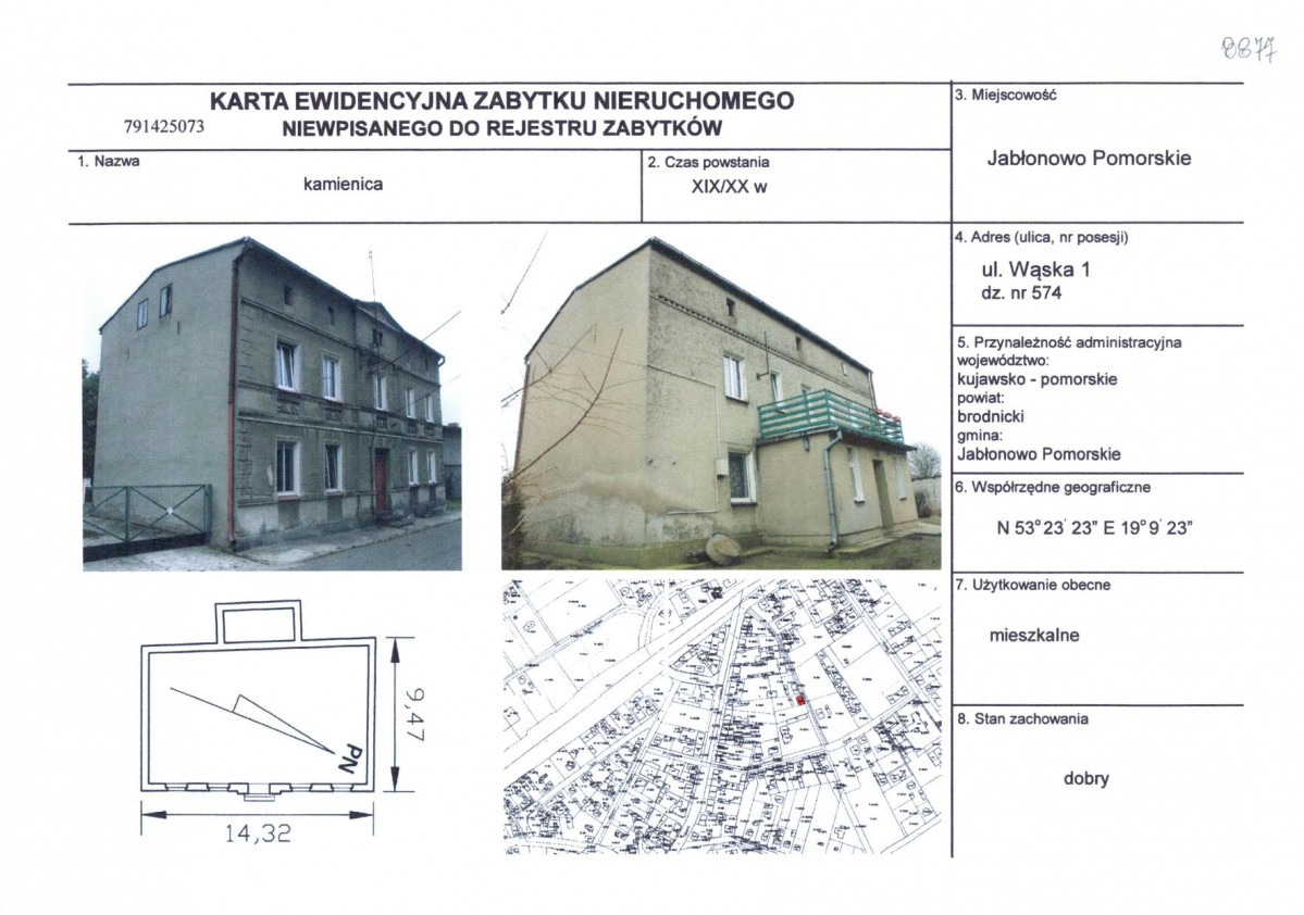 Karta obiektu niewpisanego do rejestru, skan nr 1