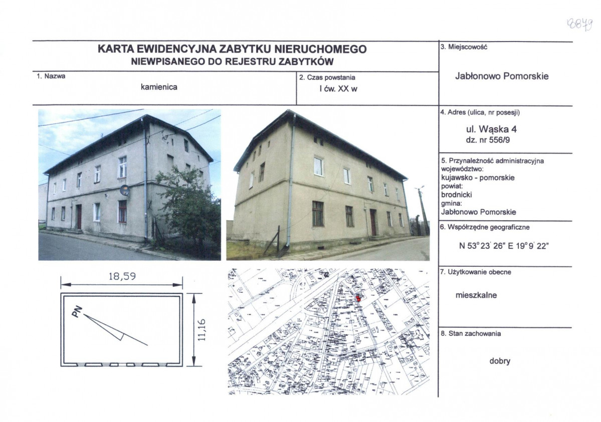Karta obiektu niewpisanego do rejestru, skan nr 1