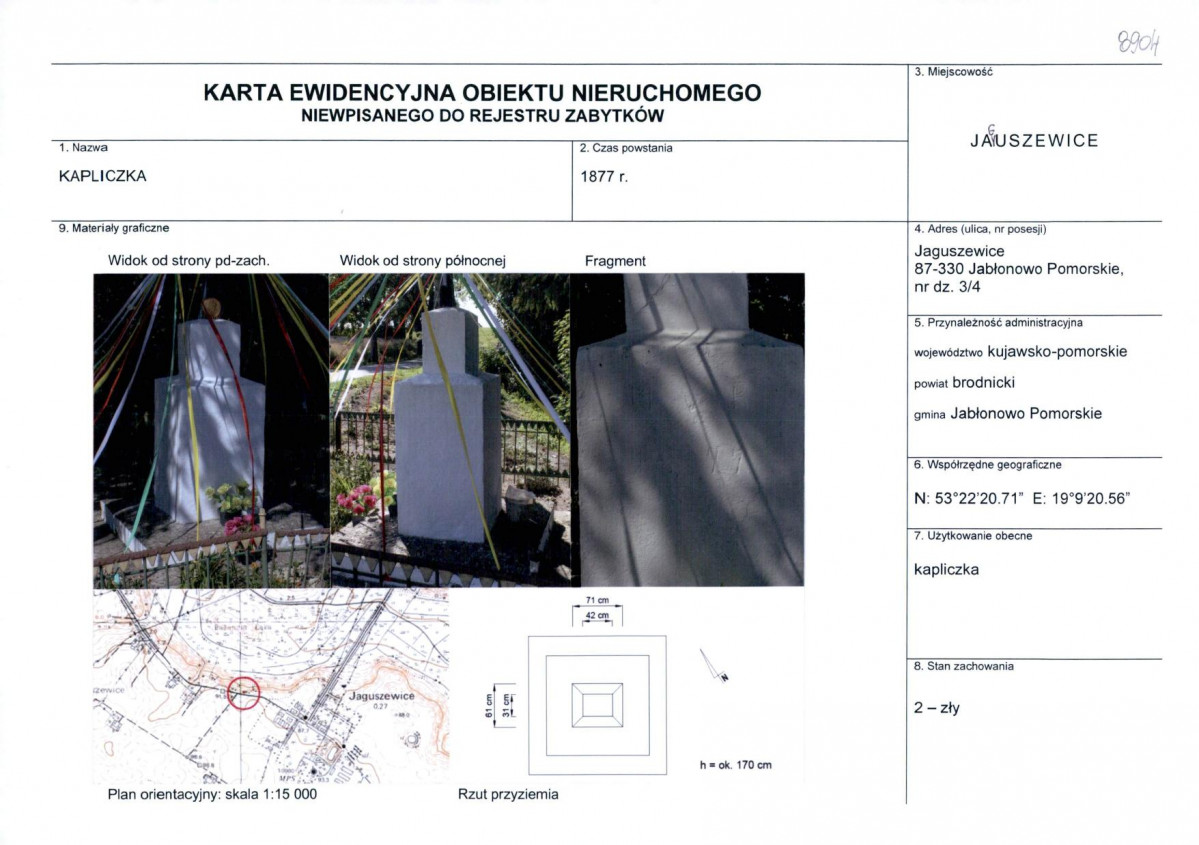 Karta obiektu niewpisanego do rejestru, skan nr 1