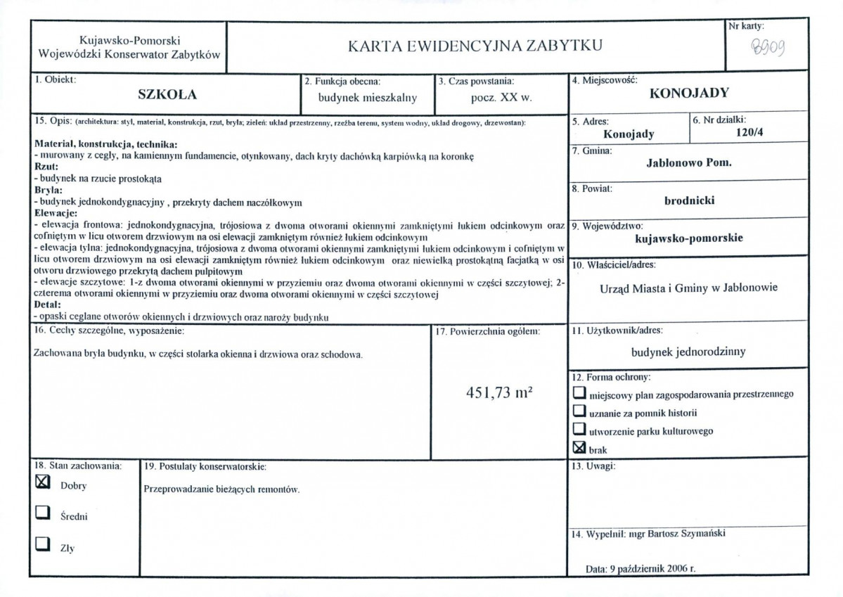 Karta obiektu niewpisanego do rejestru, skan nr 1