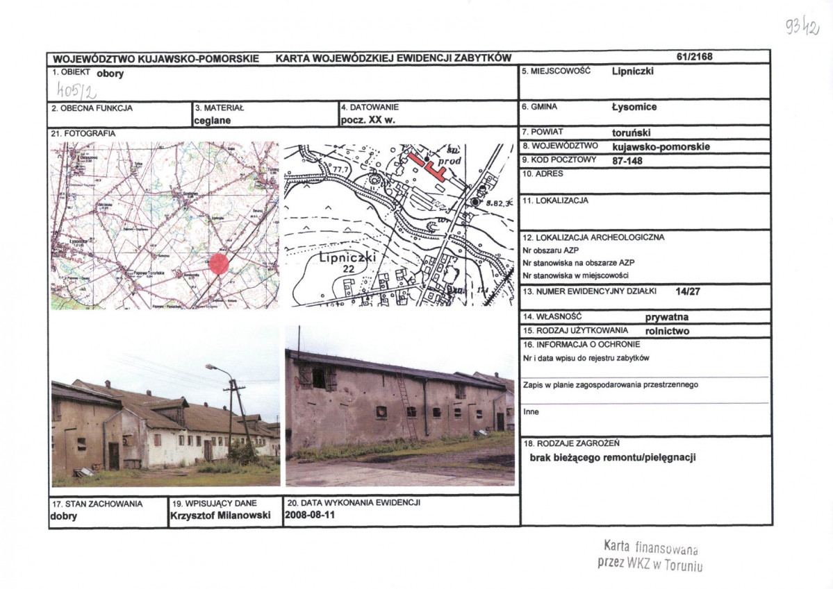 KEZN - Karta obiektu niewpisanego do rejestru, skan nr 1