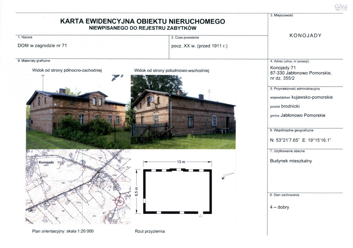 Karta obiektu niewpisanego do rejestru, skan nr 1