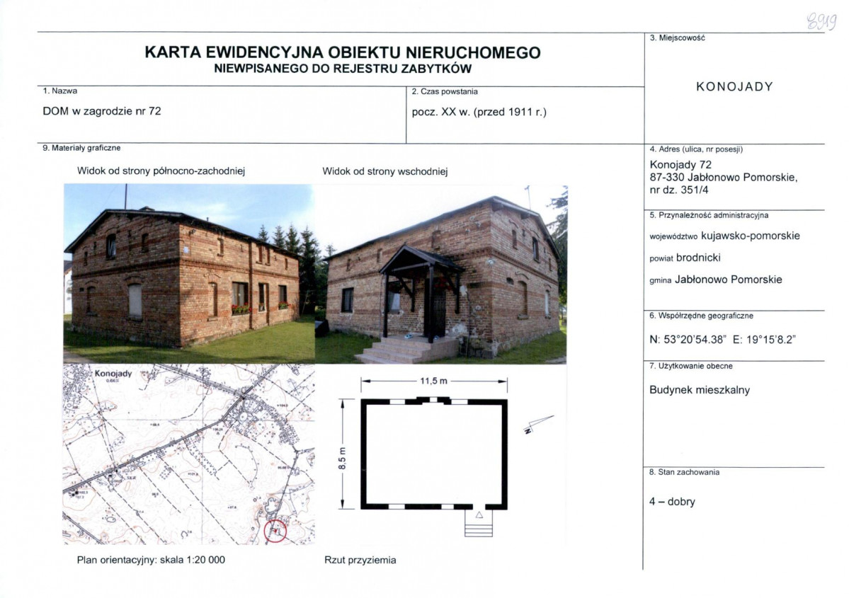 Karta obiektu niewpisanego do rejestru, skan nr 1
