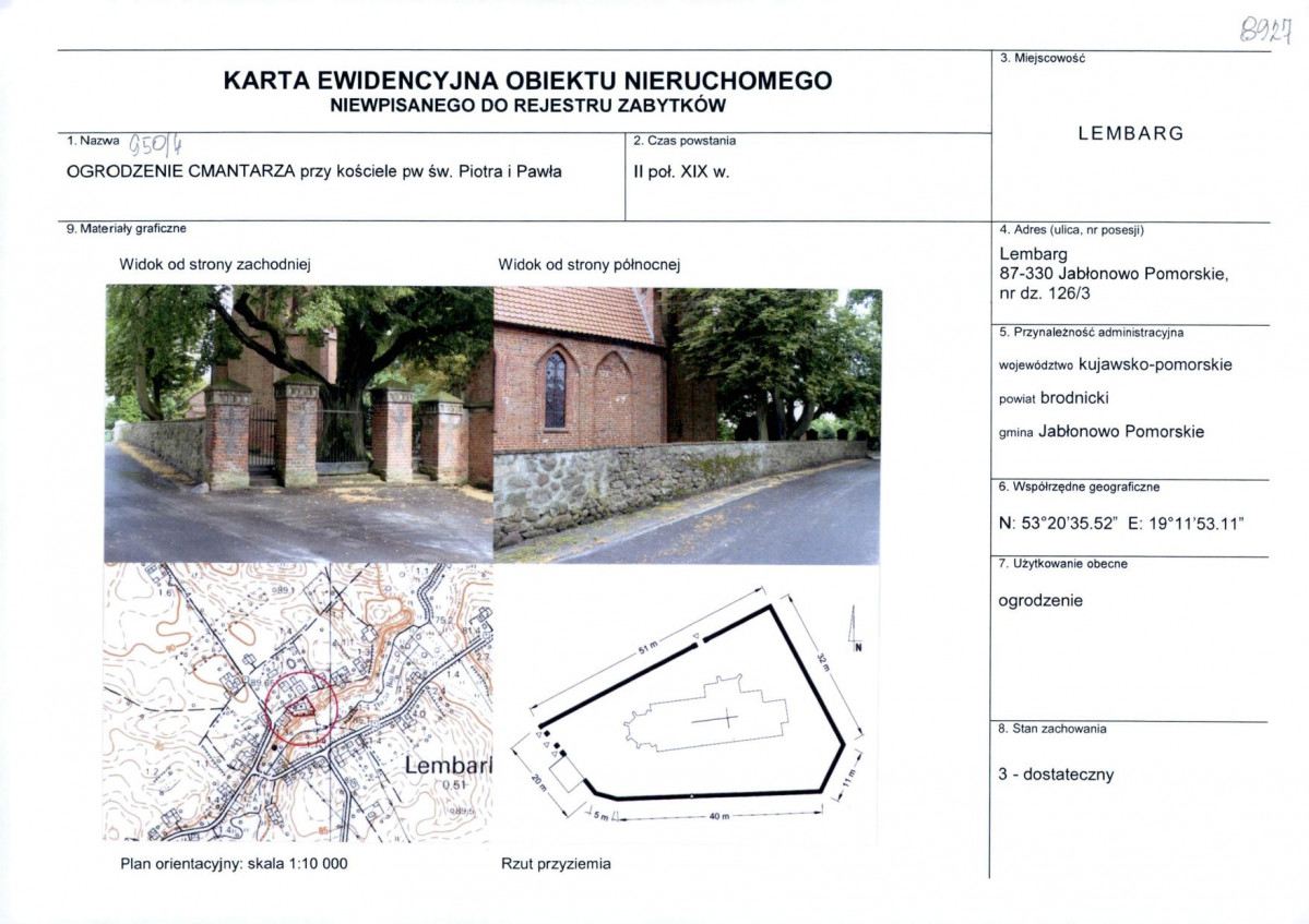 Karta obiektu niewpisanego do rejestru, skan nr 1