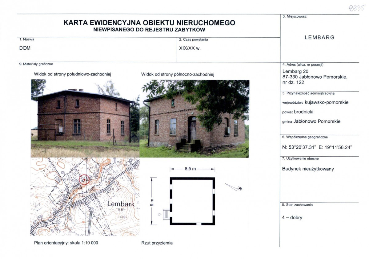 Karta obiektu niewpisanego do rejestru, skan nr 1