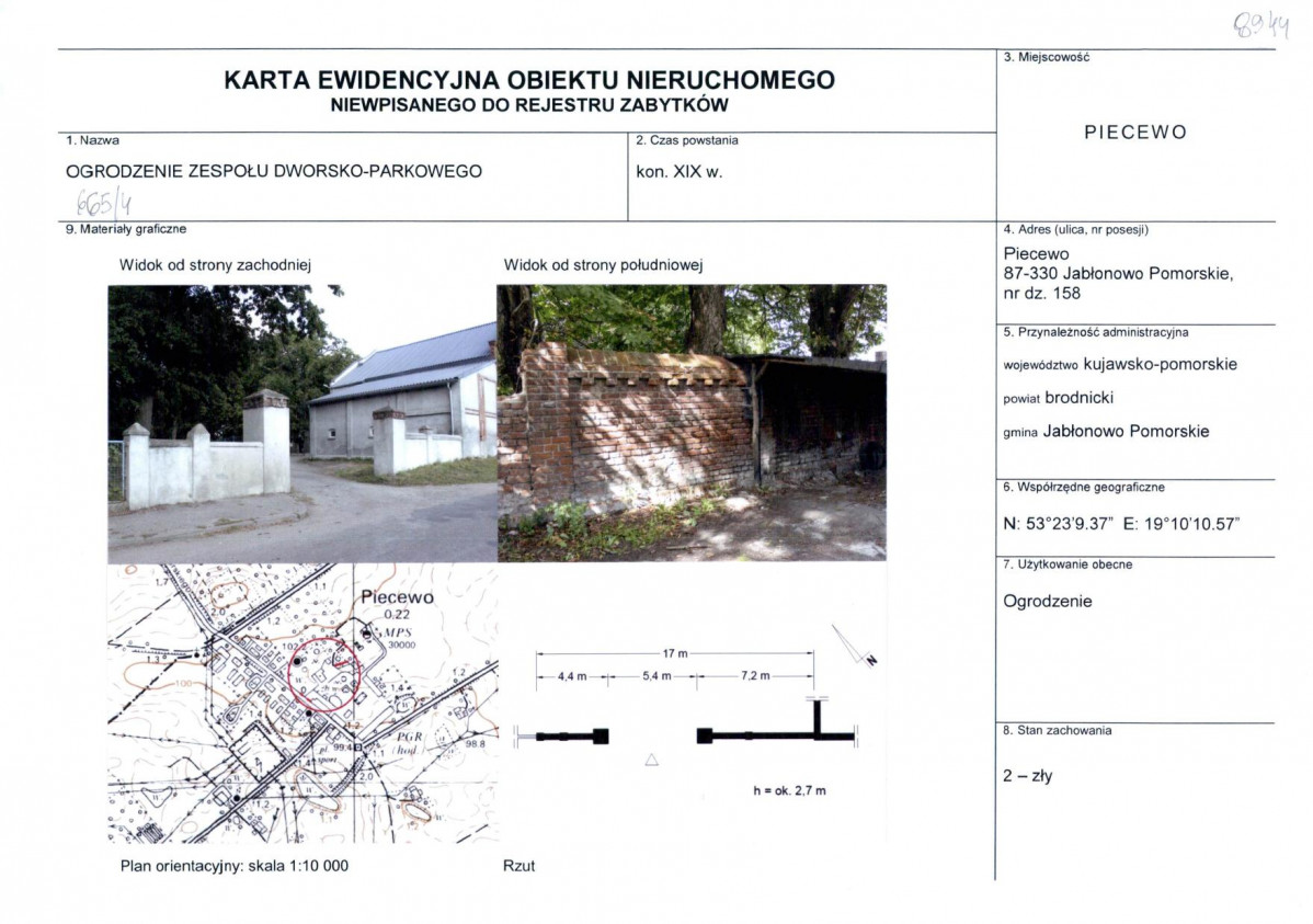 Karta obiektu niewpisanego do rejestru, skan nr 1