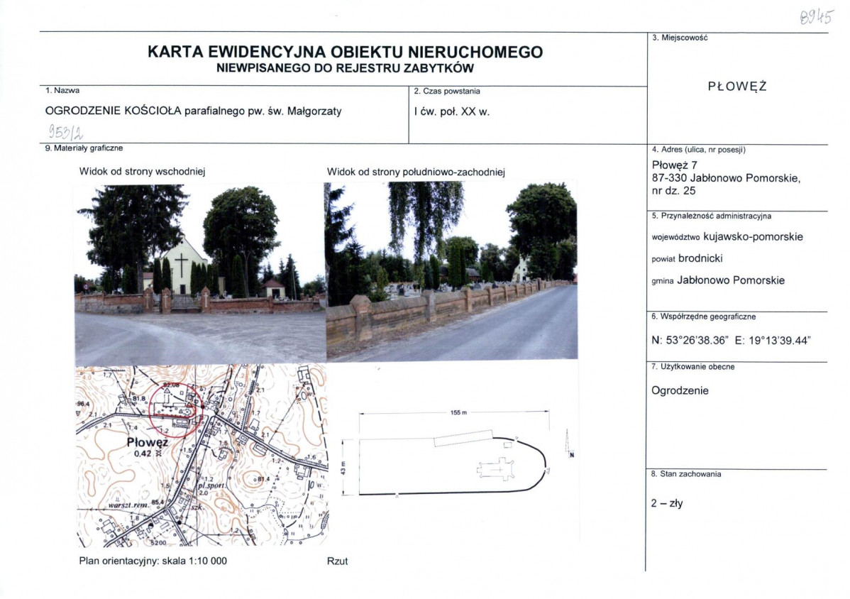 Karta obiektu niewpisanego do rejestru, skan nr 1
