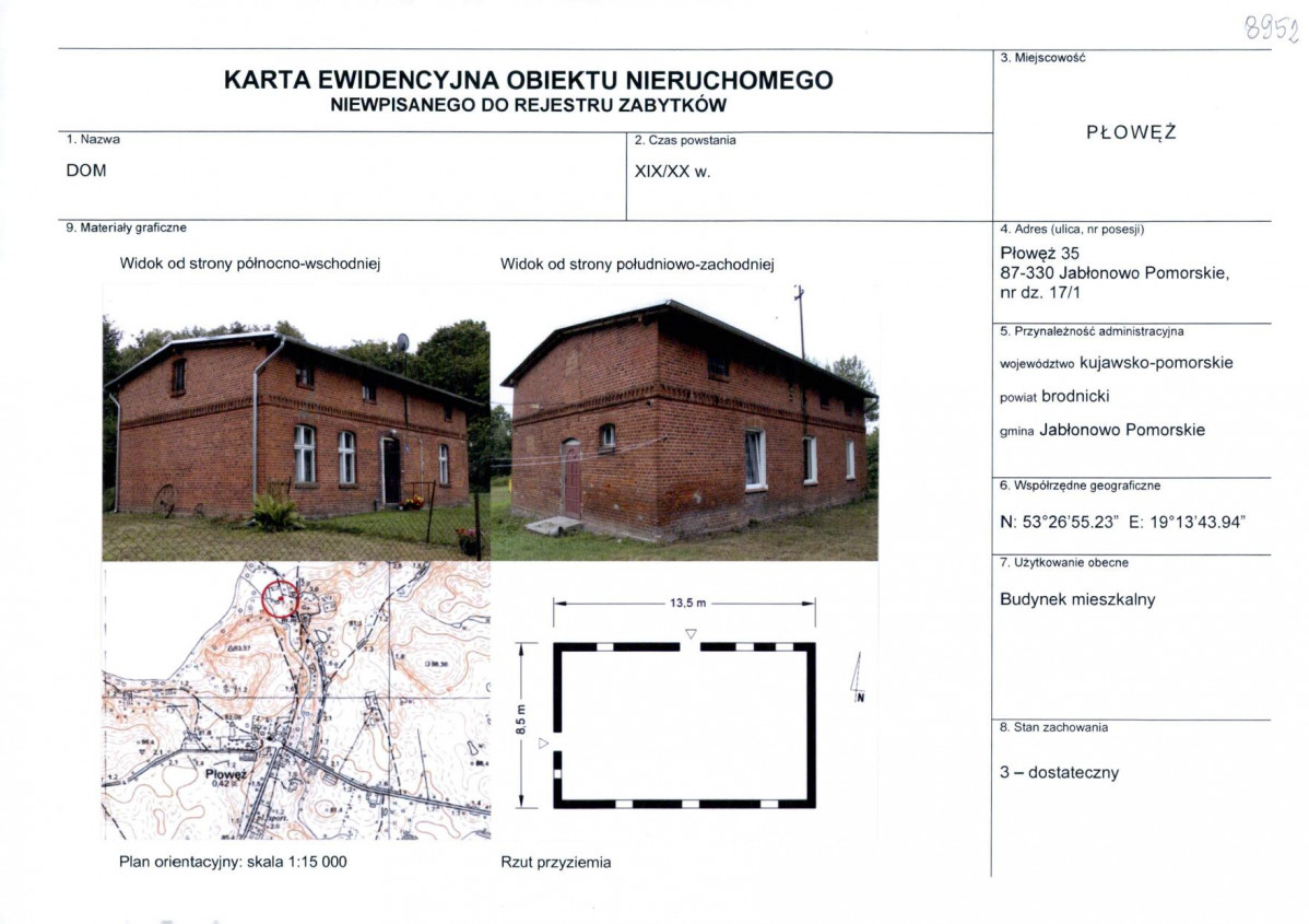 Karta obiektu niewpisanego do rejestru, skan nr 1