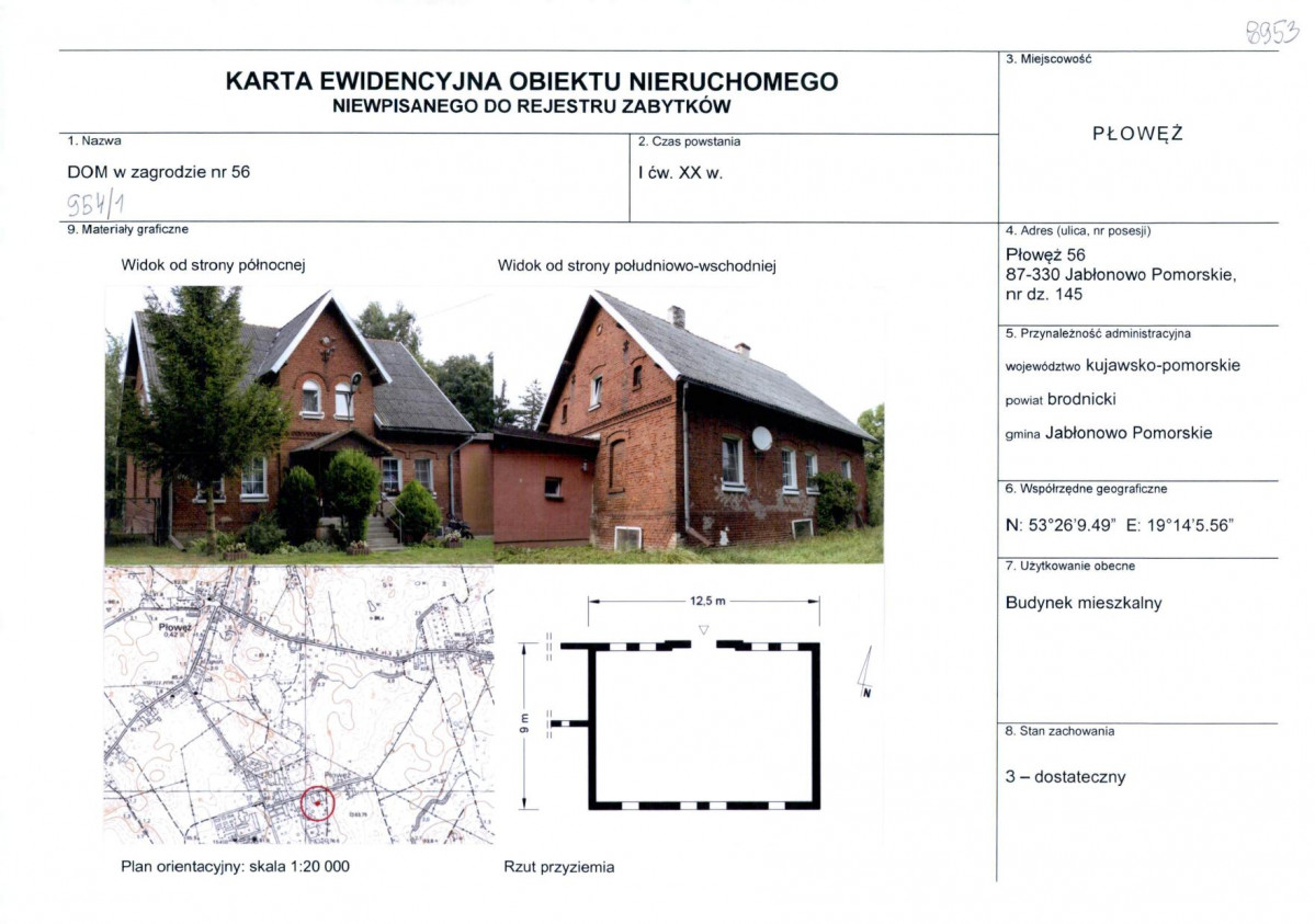 Karta obiektu niewpisanego do rejestru, skan nr 1