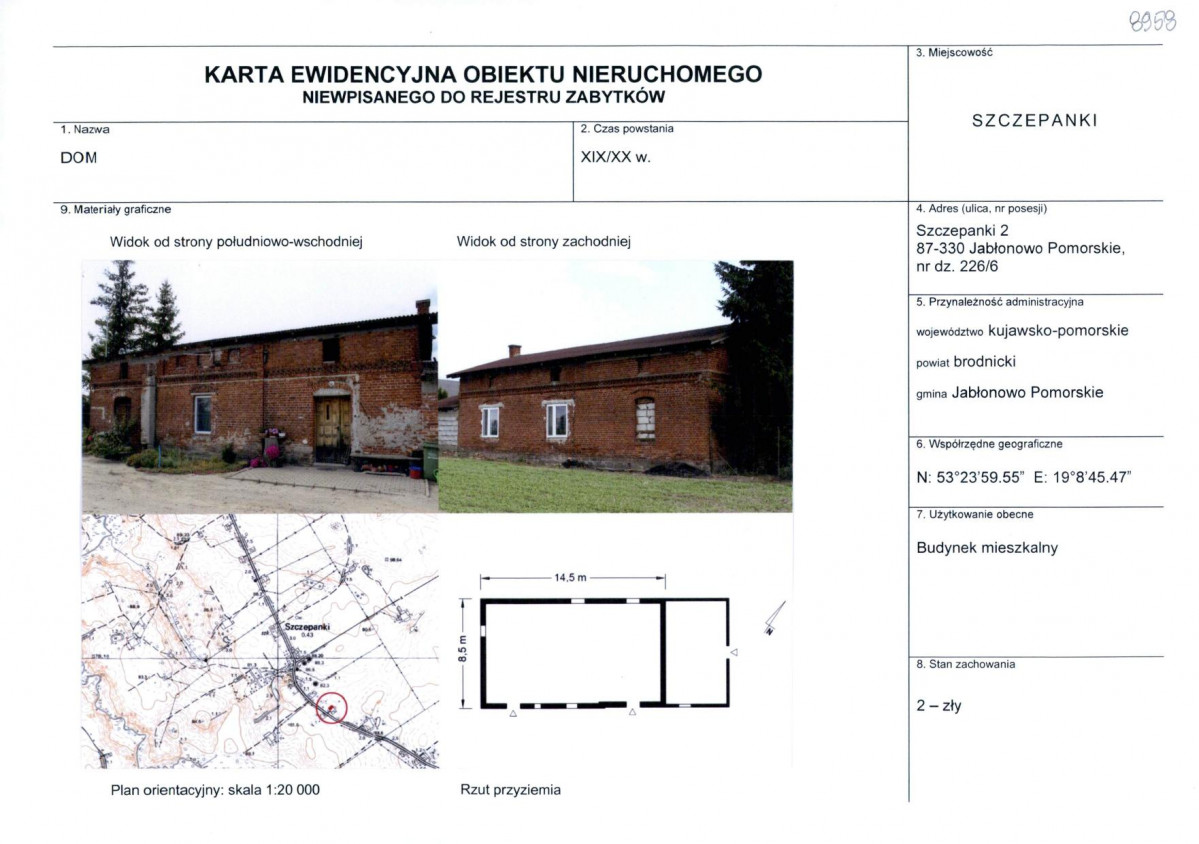 Karta obiektu niewpisanego do rejestru, skan nr 1