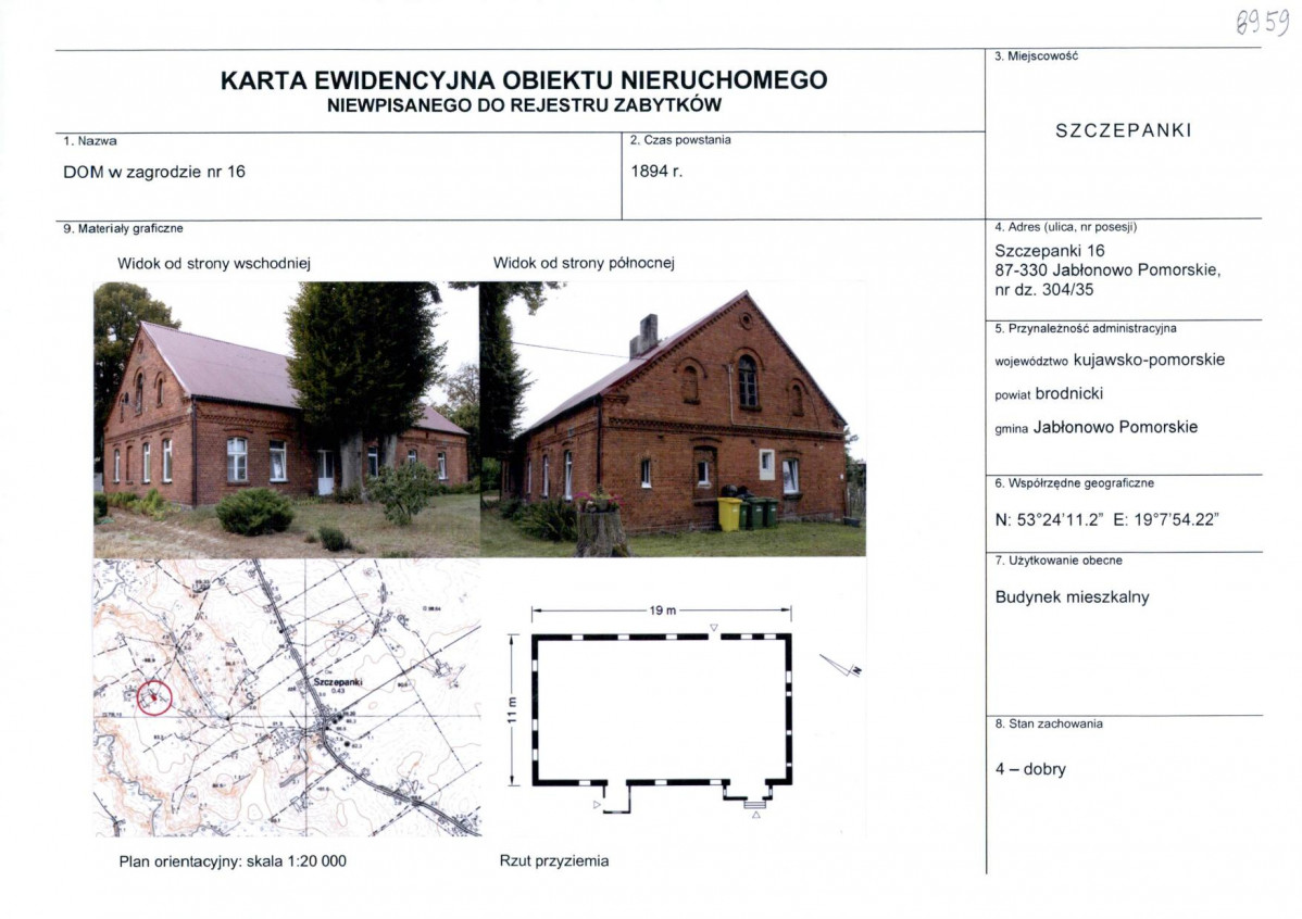 Karta obiektu niewpisanego do rejestru, skan nr 1