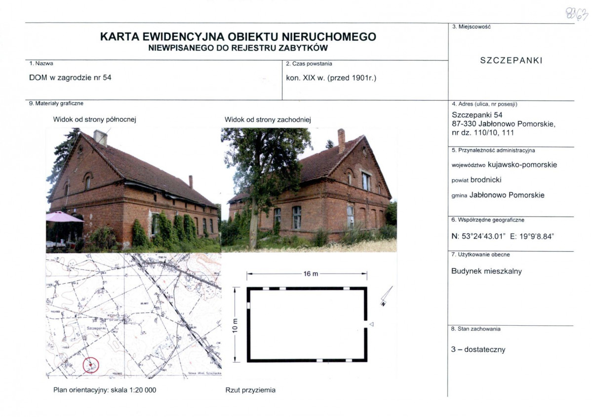Karta obiektu niewpisanego do rejestru, skan nr 1