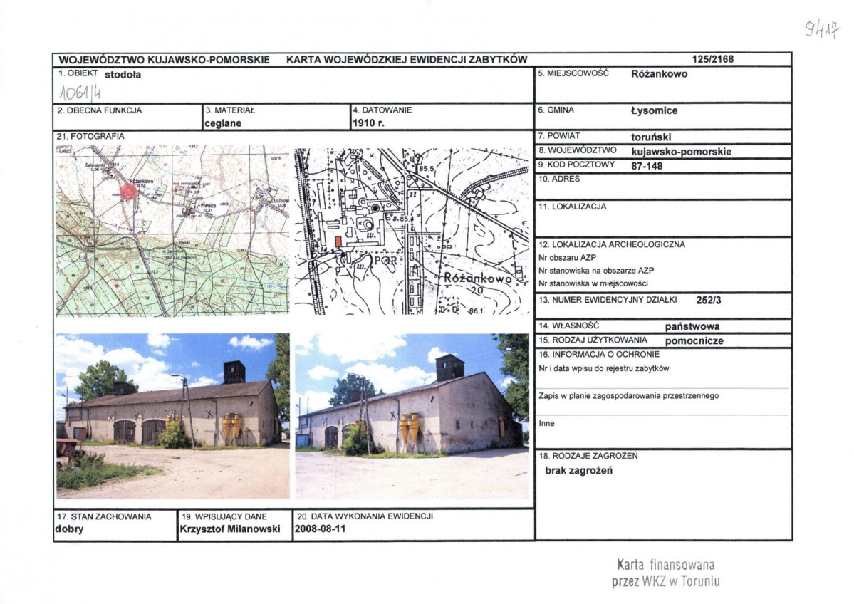 KEZN - Karta obiektu niewpisanego do rejestru, skan nr 1