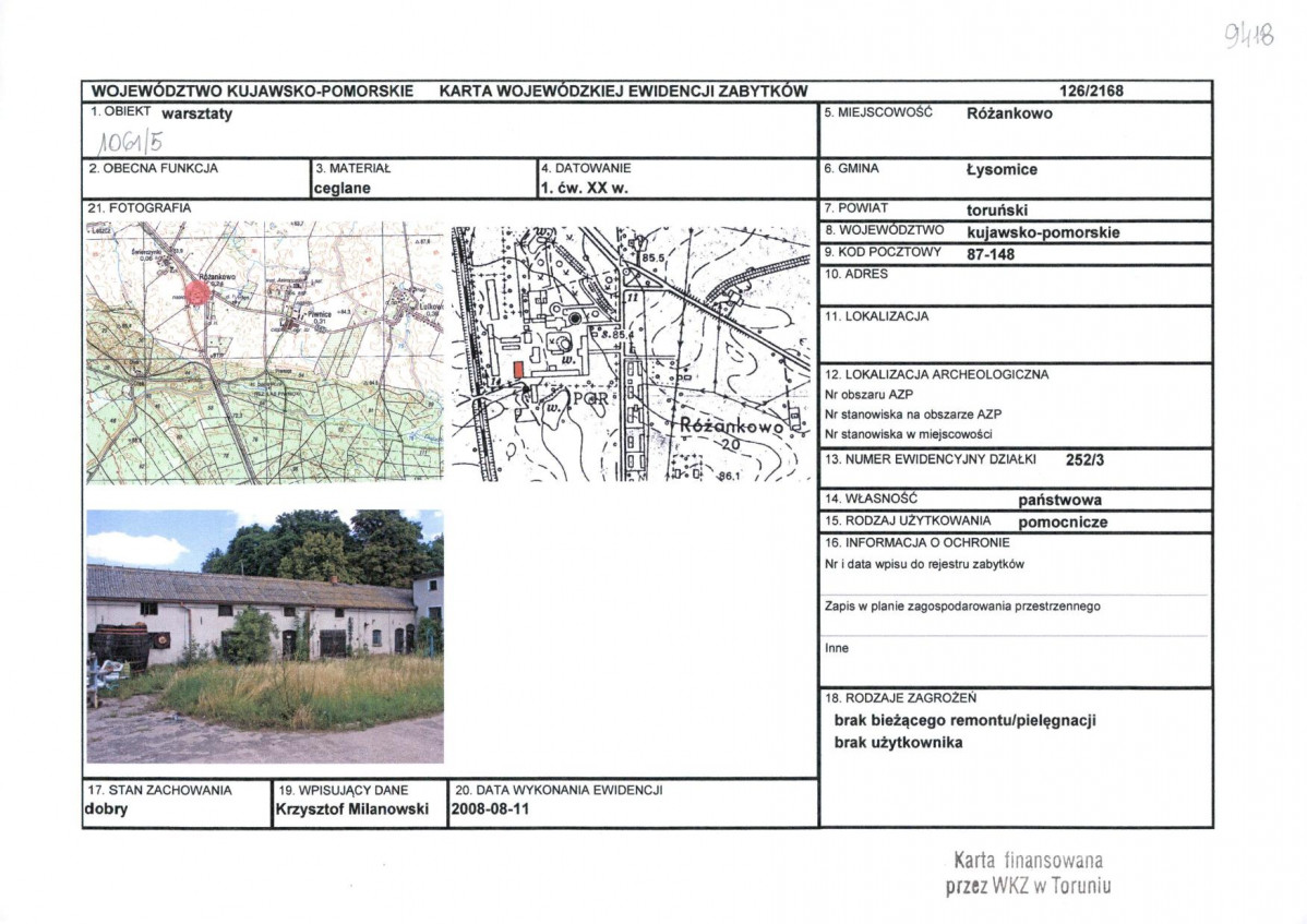 KEZN - Karta obiektu niewpisanego do rejestru, skan nr 1