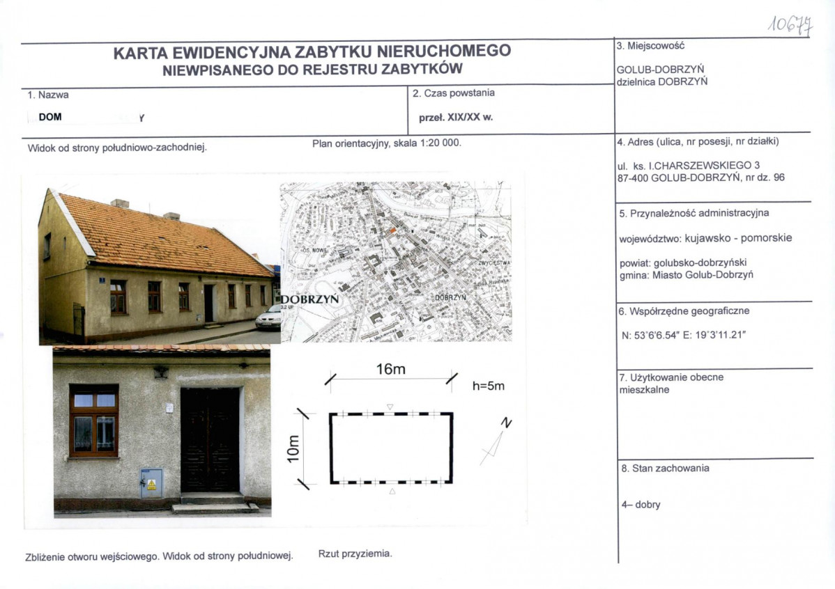 Karta obiektu niewpisanego do rejestru, skan nr 1