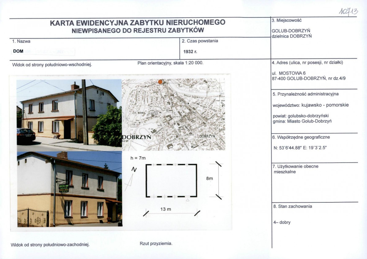 Karta obiektu niewpisanego do rejestru, skan nr 1