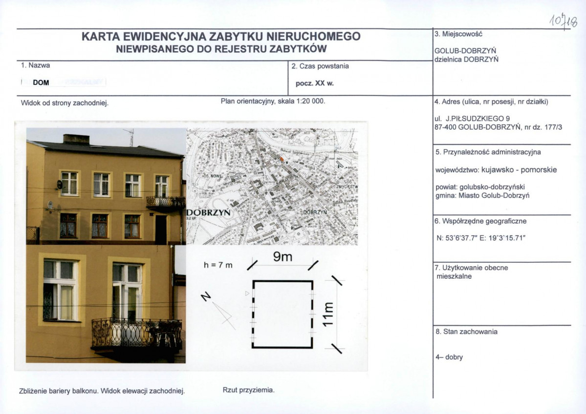 Karta obiektu niewpisanego do rejestru, skan nr 1