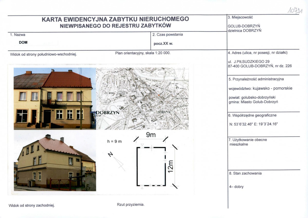 Karta obiektu niewpisanego do rejestru, skan nr 1
