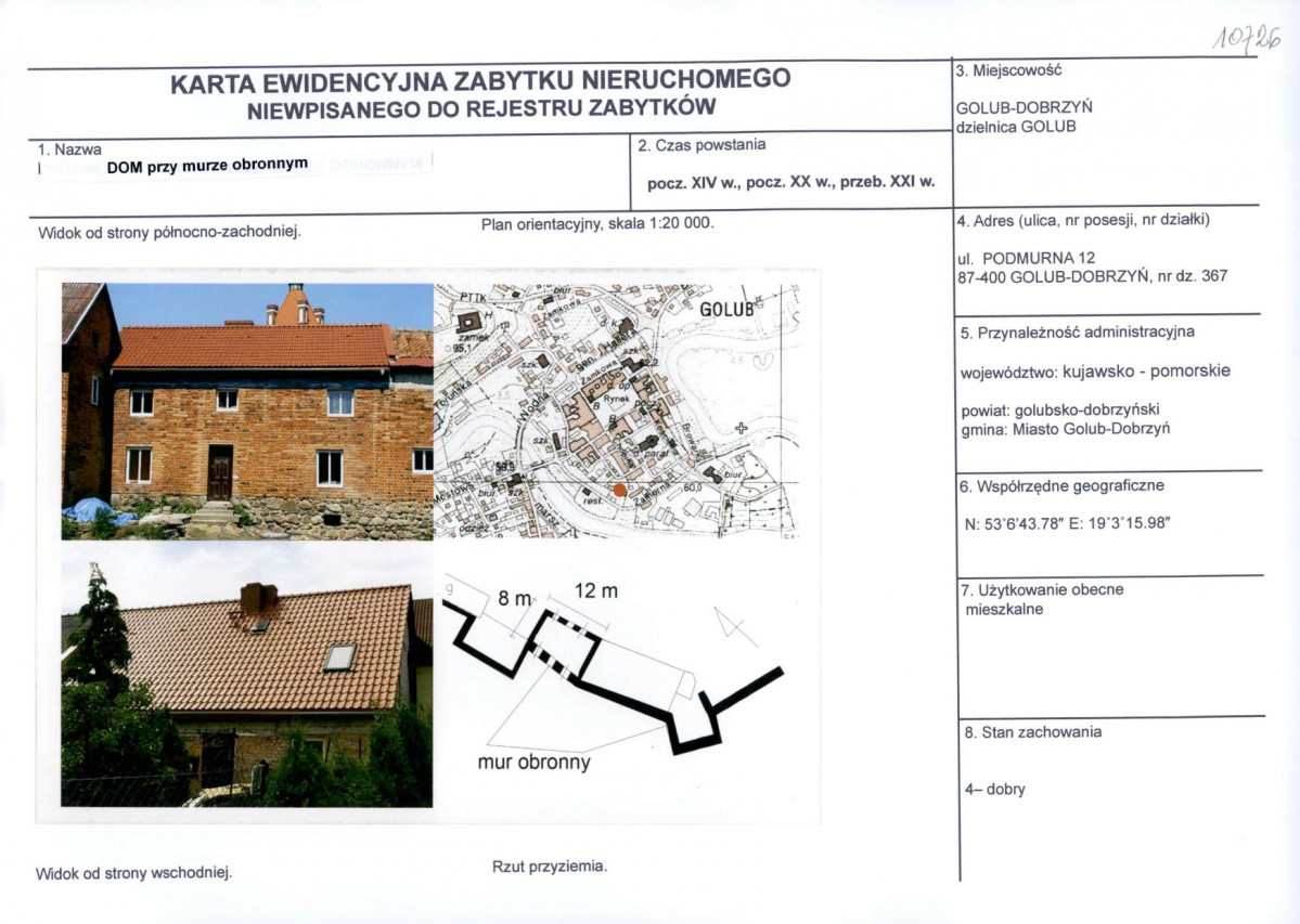 Karta obiektu niewpisanego do rejestru, skan nr 1