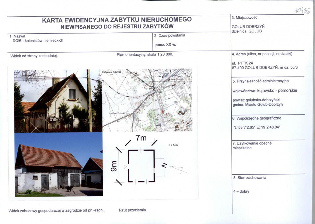Karta obiektu niewpisanego do rejestru, skan nr 1