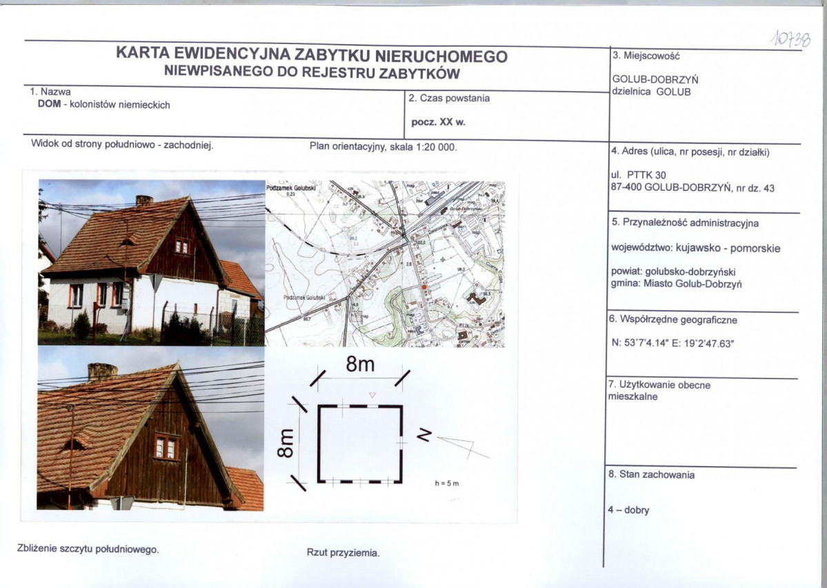 Karta obiektu niewpisanego do rejestru, skan nr 1