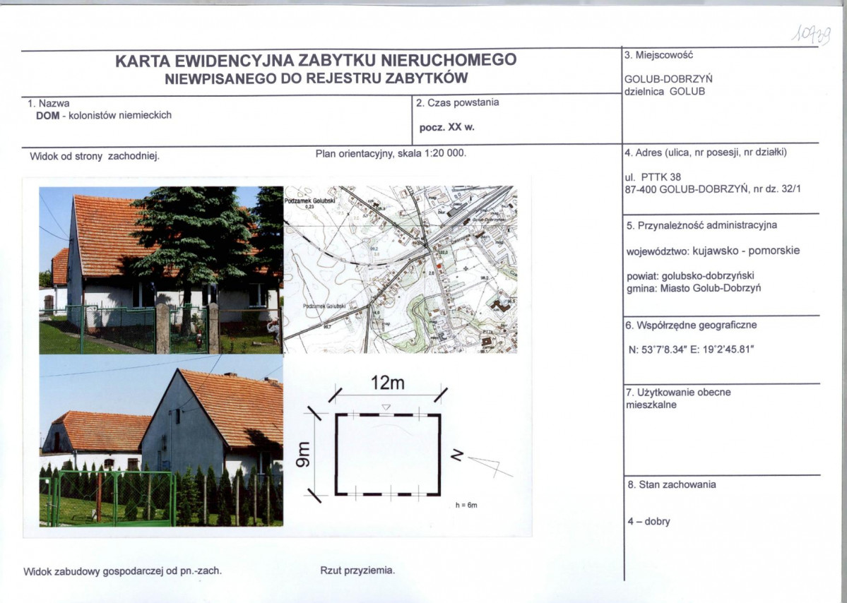 Karta obiektu niewpisanego do rejestru, skan nr 1