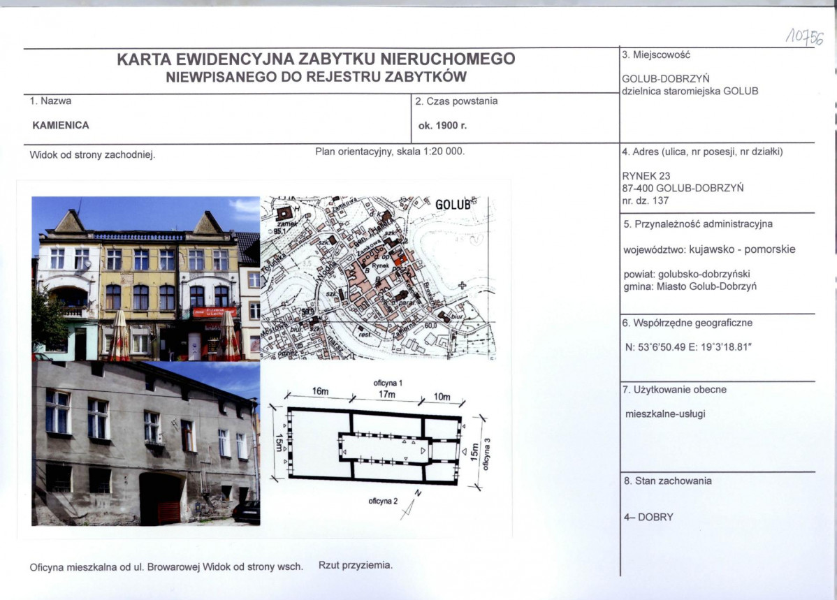 Karta obiektu niewpisanego do rejestru, skan nr 1