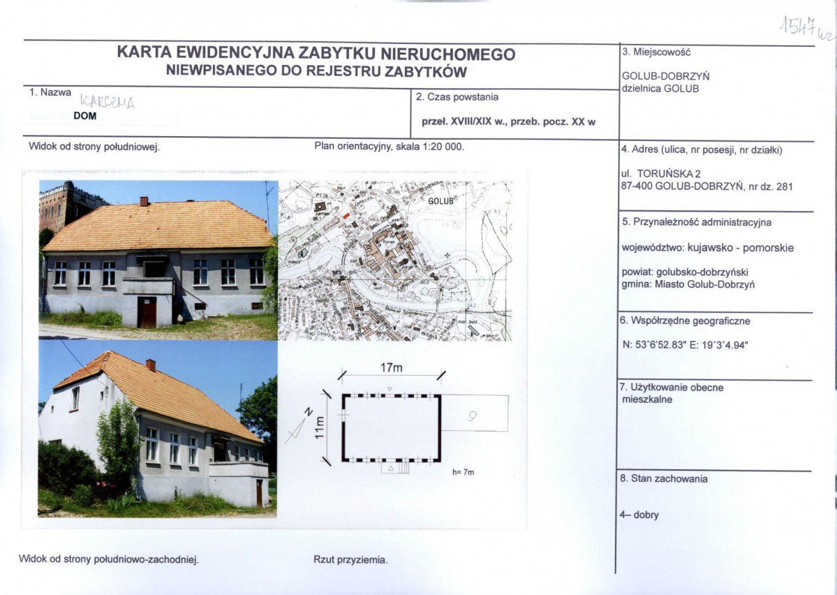 Karta obiektu niewpisanego do rejestru, skan nr 1