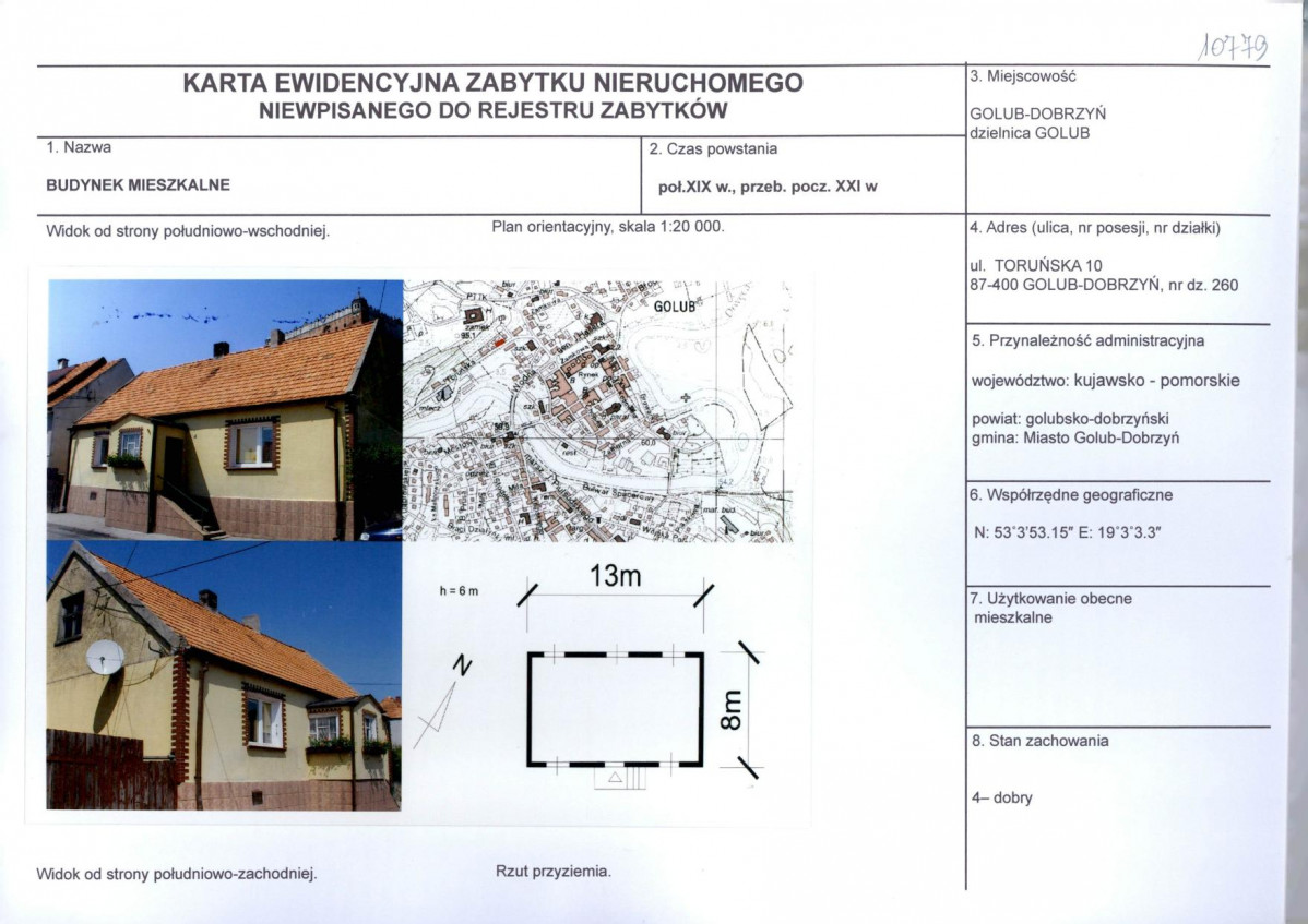 Karta obiektu niewpisanego do rejestru, skan nr 1