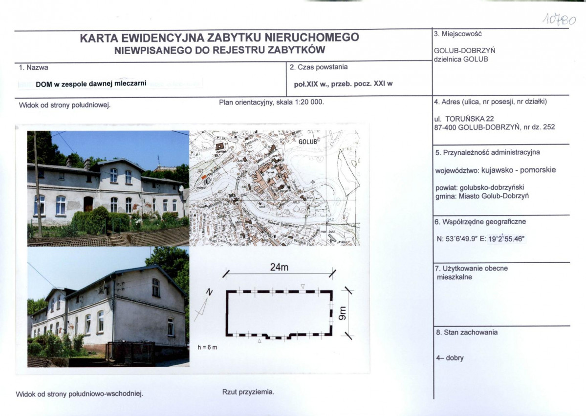 Karta obiektu niewpisanego do rejestru, skan nr 1