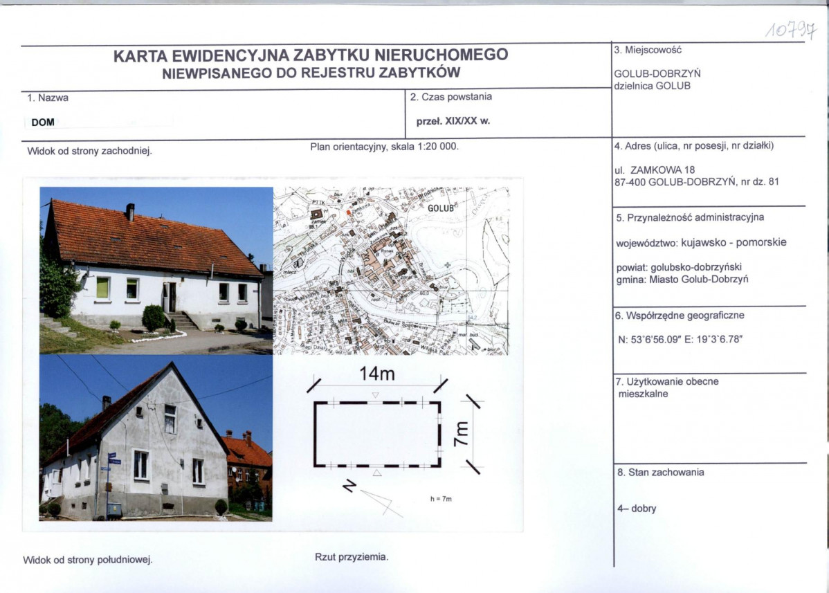 Karta obiektu niewpisanego do rejestru, skan nr 1