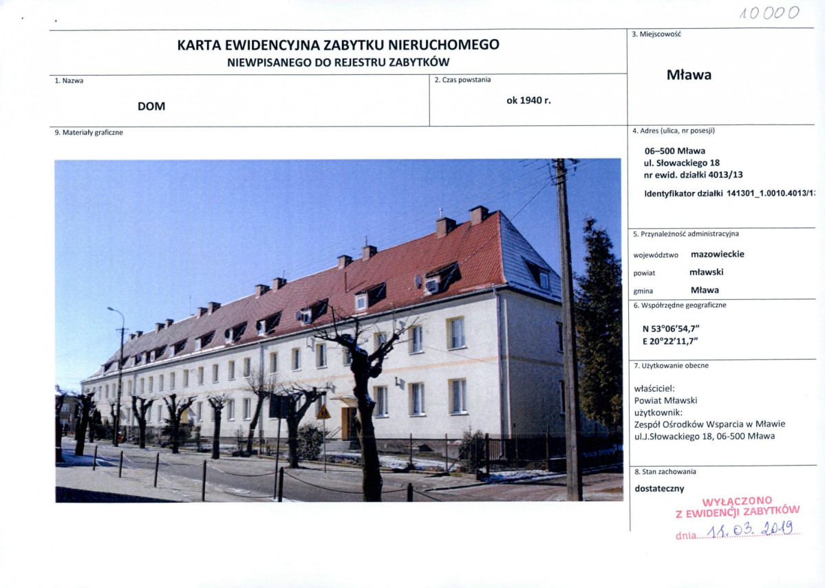 Karta obiektu niewpisanego do rejestru, skan nr 1