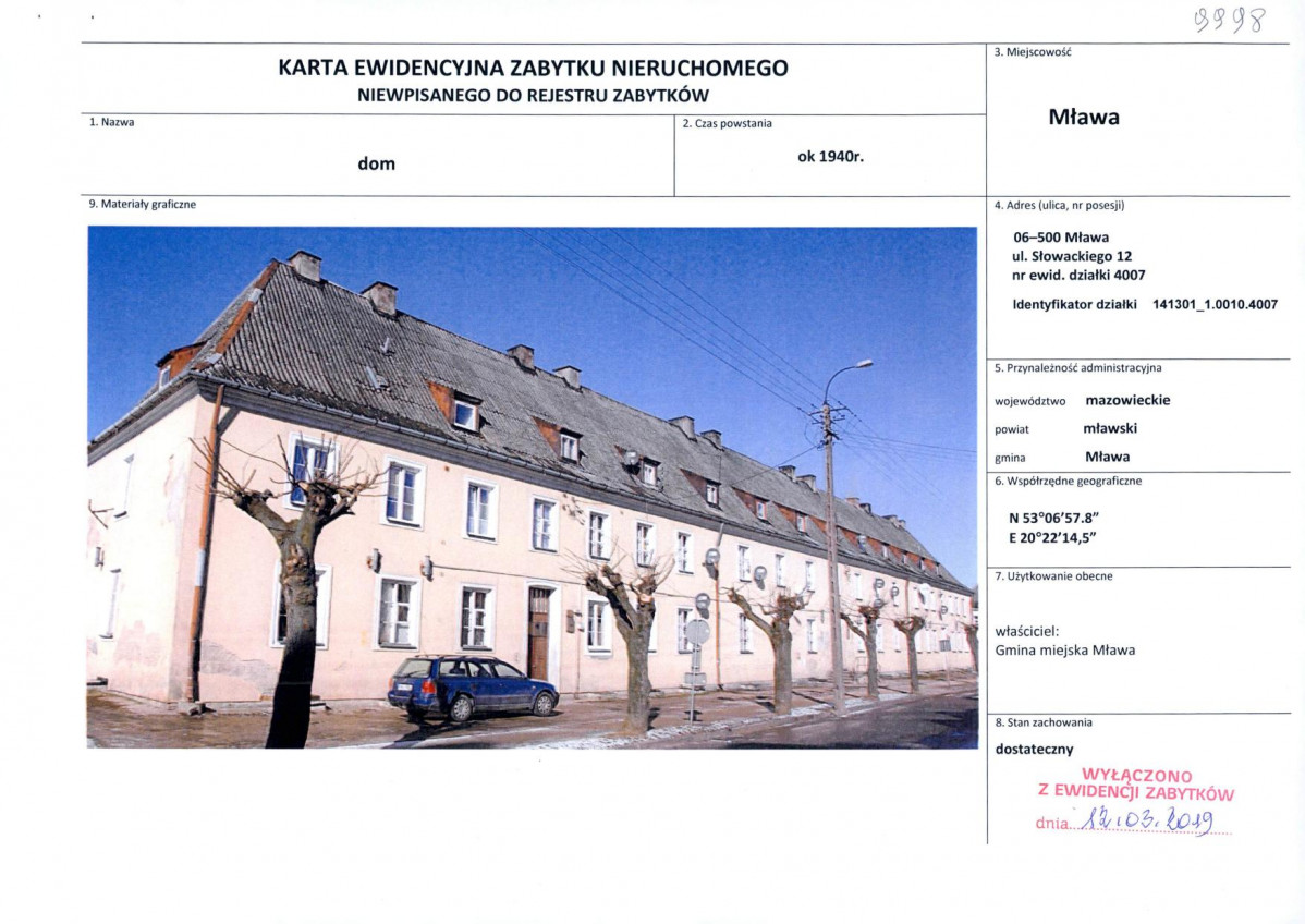 Karta obiektu niewpisanego do rejestru, skan nr 1