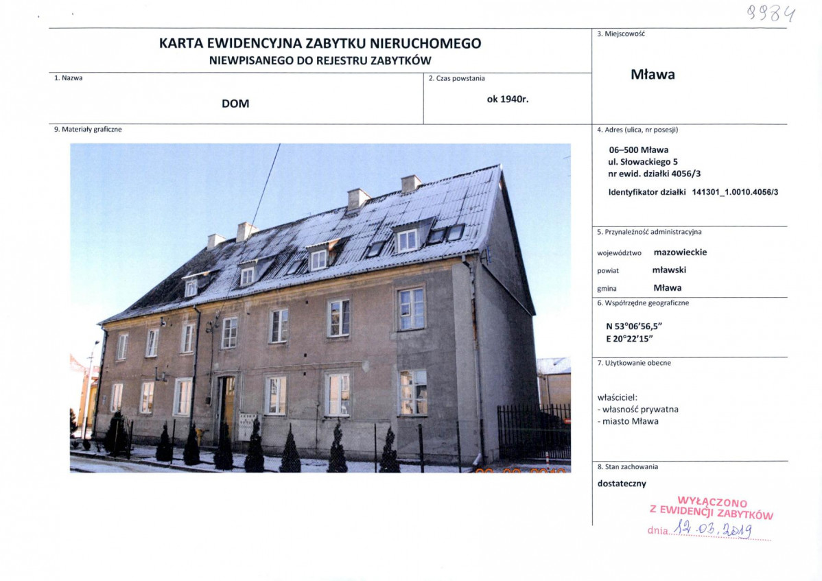 Karta obiektu niewpisanego do rejestru, skan nr 1