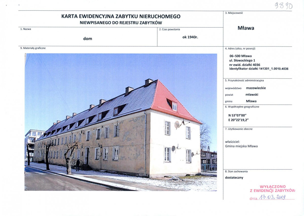 Karta obiektu niewpisanego do rejestru, skan nr 1