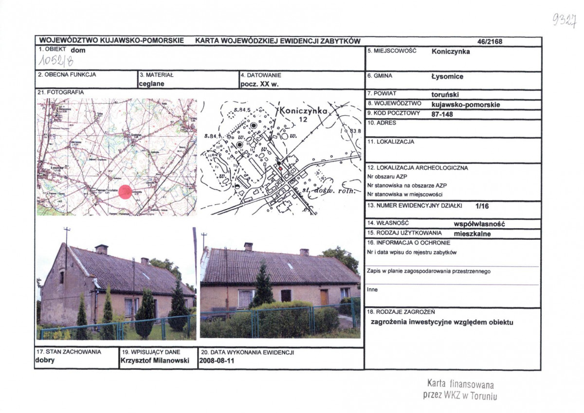 KEZN - Karta obiektu niewpisanego do rejestru, skan nr 1