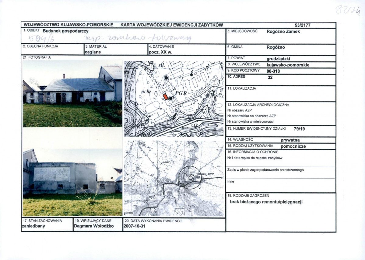 KEZN - Karta obiektu niewpisanego do rejestru, skan nr 1