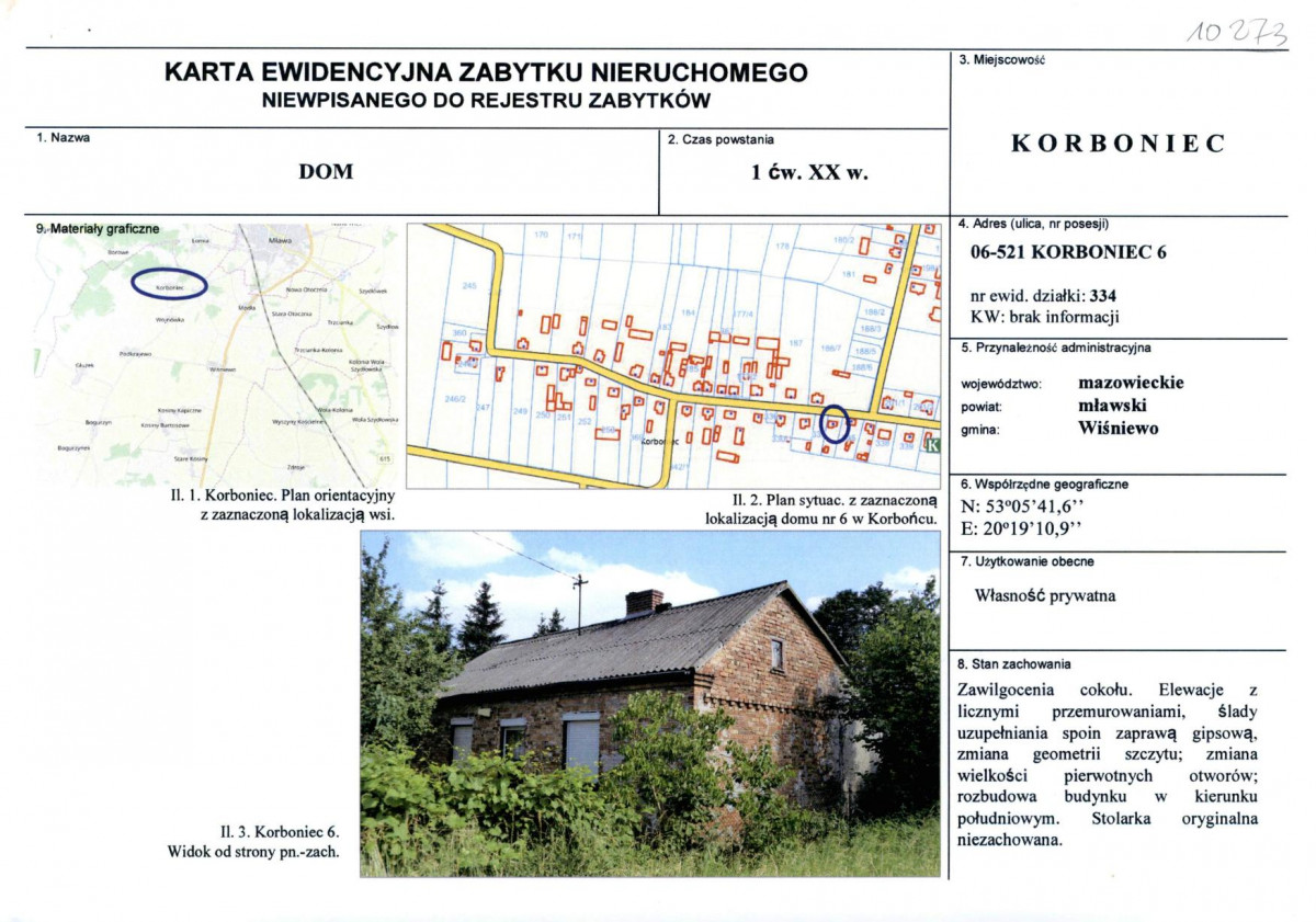 Karta obiektu niewpisanego do rejestru, skan nr 1