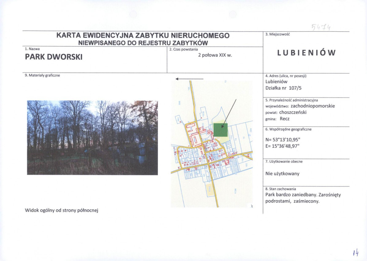 Karta obiektu niewpisanego do rejestru, skan nr 1