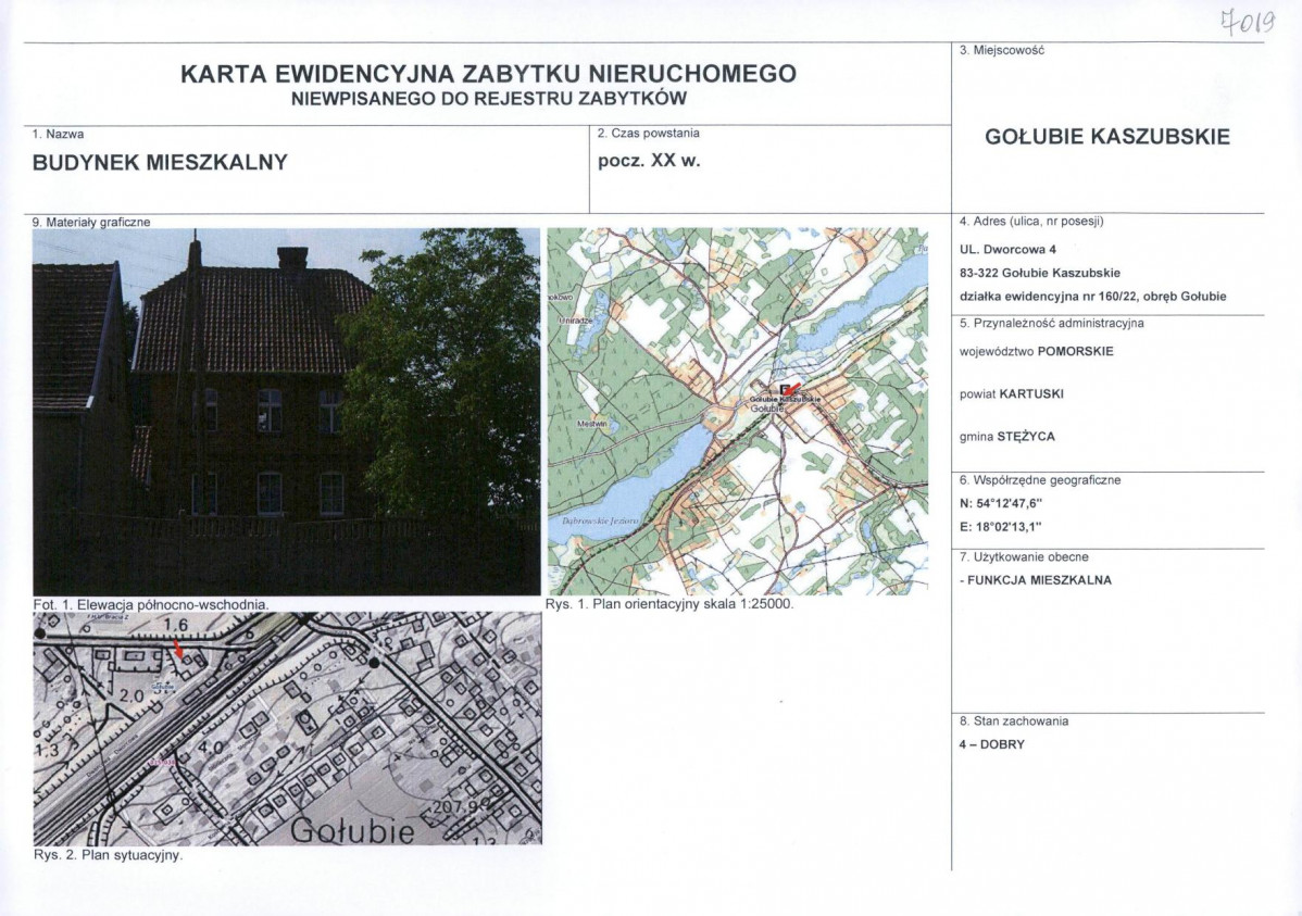Karta obiektu niewpisanego do rejestru, skan nr 1