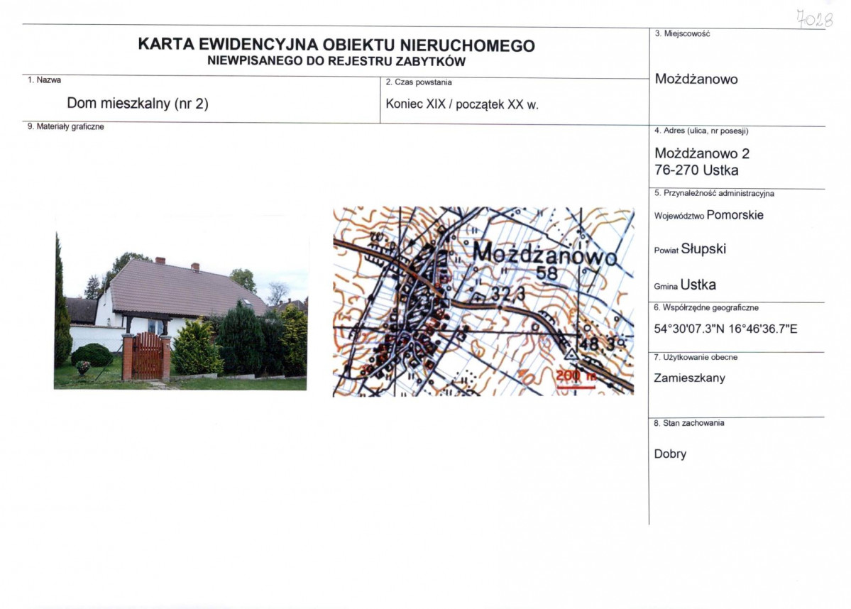 Karta obiektu niewpisanego do rejestru, skan nr 1